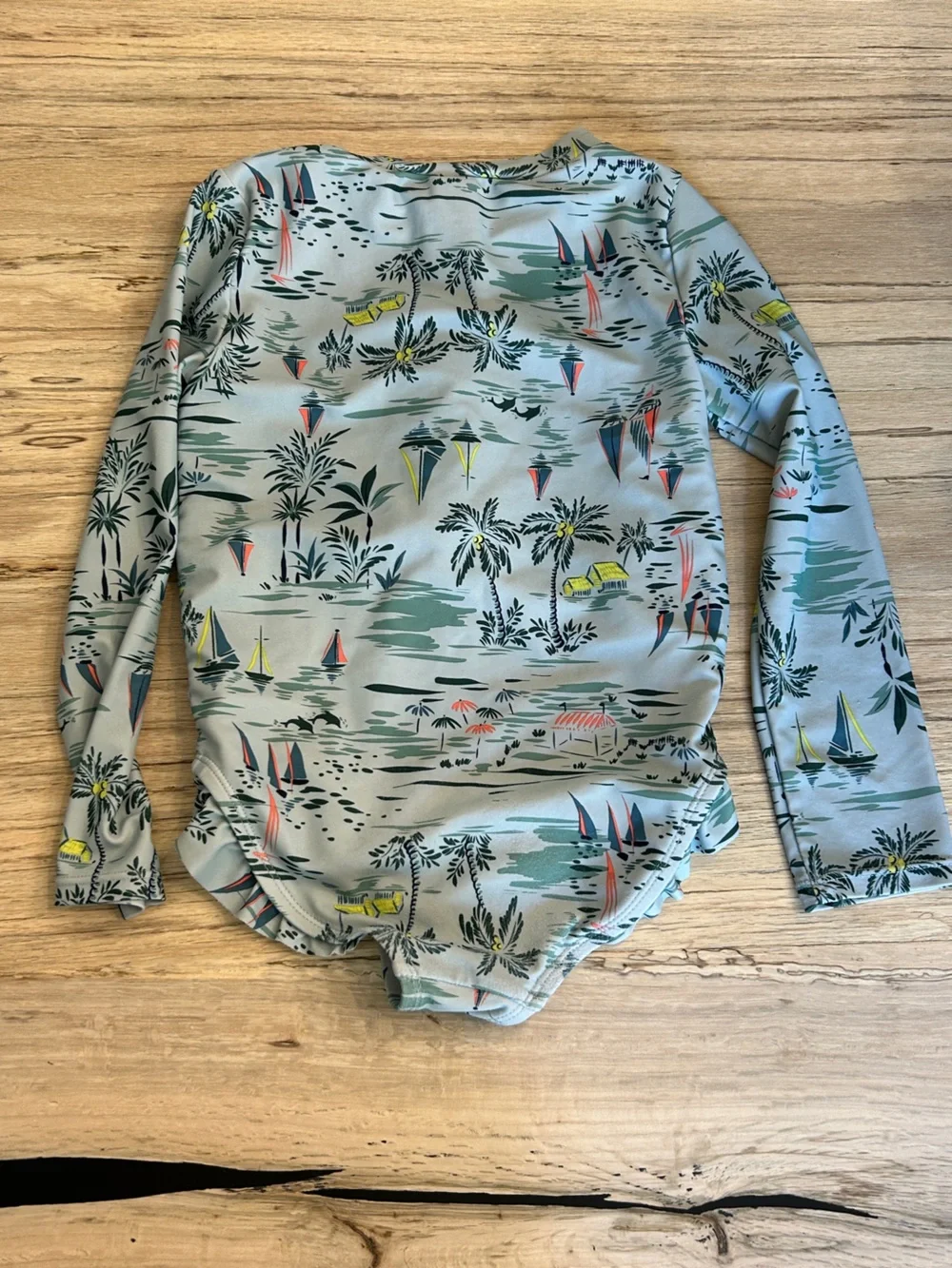 Girls' Light Blue Tropical Print Rash Guard Swimsuit